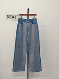 Women's Jeans High Waist Full Diamond Luxury High Quality Straight Wide Leg Denim Pants 2024 Summer New Fashion 29L6127-Outfit