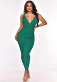 Sexy Straps Sleeveless Solid Ruched Lace Up Sheath Midi