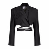 Irregular Elegant Blazer For Women Notched Long Sleeves Lace Up Bowknot Blazers Female 2022 Spring Fashion