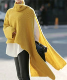 Long Sleeve Turtleneck Knit Pullover Loose Irregular