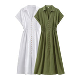 Women's Fashion Casual Shirt-Style Buckle-Style Waist-Long