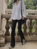 Spring High Waist Slim Side Cuff Slit Flare Pants Women Trousers Package Hips Stretch Pants Khaki Black-Outfit