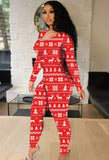 Christmas Print Long Sleeve Hollow Out