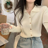 French Campus Style Style Button Knitted Cardigan Women's Autumn And Winter New Solid Color Repair Slim Thin Inside