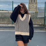 Casual Argyle Women's Vest Knitted Sleeveless Sweater Top For Women 2021 Autumn New V-Neck Pullover Vest Y2k
