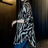 Turn-down Collar Zebra Blouse Spring Autumn Commute Single-breasted Women's Clothing Chic Diamonds Commute Loose