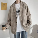 New Hong Kong Style Plaid Jacket Women's Autumn Korean Version Of The Original Sufeng Men's Loose And Thin Casual Suit-Outfit
