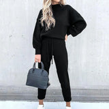Tracksuit 2 Piece Sets Autumn Solid Fashion Casual Outfits Long Sleeve Tops High Waist Bandage Pants Oversized