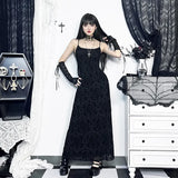 Dark Wind Sexual Personality Cross Flocking Suspenders Dress 2023 New Slim Bag Hip Skirt-Outfit