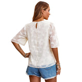Fashion Solid Color Round Neck Loose Print Chiffon
