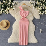 Knitted Collar Dress Women's Summer Irregular Light Luxury Open Design Pure Hottie