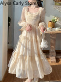 Party Court Vintage Fairy Dress Women Sweet Ruffles High Waist Elegant Princess Dress Female 2022 Summer Casual Classy Party Dress