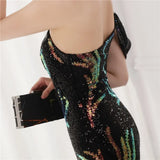 Sequin One Shoulder Slit Long Evening