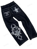 Year's New Skeleton Embroidered Jeans For Men's Casual Street Style Korean Version Of The Trend Is Loose-Outfit