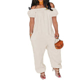 Size S-4xl Jumpsuit Women Elegance Wholesale Off Shoulder Solid Short Sleeve Loose Overalls One Piece Outfits