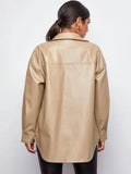 Leather Button Up Long Jacket with
