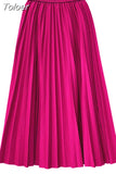 Women Chic Elastic Fashion A Line Elegant College Style Casual Solid Color Office Temperament Spring Summer Pleated