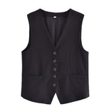 Autumn Style New Style Tooling Style Solid Color Slim Vest Shorts Leisure Suit-Outfit