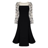 Maxi Dresses for Women Party Patchwork Long Sleeve Square Collar Floral Slim Mermaid Woman Dress Elegant Autumn 2023