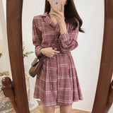 Plaid New Autumn Spring A Line Office Lady Dress Women Turn down collar Long Sleeve grid Casual Dresses Robe Femme