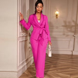 Hanging Beads With Waist-High Long-Sleeved Blazer High-Waisted Straight Trouser Set Two-Piece