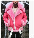 Men's Imitation Leather Plus Thick Fur One Short Zipper Coat Hooded Men's