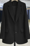 Women Fashion Office Single Button Casual All-match Lapel Collar Business Simple Long Sleeve Chic Blazer Retro Tops