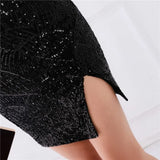 Modest V-neck Sleeveless Sequined Mini Slit Club