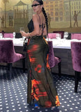 Sexy Black Print Straps Maxi