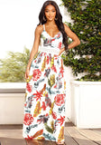 Printed Sweet V-neck Sleeveless Lace Belted Maxi Smock