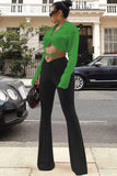 Formal Solid Plain Short Blouse and Contrast Pants