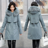 Snow Wear Long Parkas Winter Coat Women Fur Liner Casual Hooded Deep Pockets Drawstring Winter Jacket Women