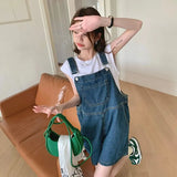 Denim Shorts Women's Summer Korean Version Wide Leg Jeans Army Green Elastic High Waist Loose Casual Y2k Fashion
