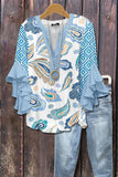 Creative Flower Element 3D Printed Casual Trend V-Necked Lace