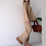 2025 New Solid Fashion Collar Loose Leisure Knitting Two Sets Of