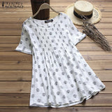 2021 Summer ZANZEA Women O Neck Short Sleeve Polka Dot Blouse Casual Loose Cotton Linen Work Shirt Pleated Top