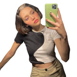Fashion Short-Sleeved Round Neck Cropped Contrast Color Slim