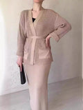 Knitted Knitted With Long Sleeve Open Shirt Two-Piece Set In The Long-Sleeved Skirt In The Autumn/Winter Of