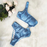 Toloer New Solid Color One-Shoulder One-Piece Swimsuit Sexy Ladies