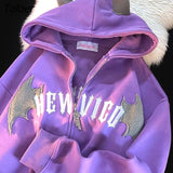Fun Anime Devil Horn Gothic Zip Up Hoodie Jacket Men Women Oversized Sweatshirt Kawaii Clothes Winter Loose Casual