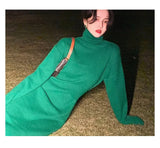 Turtleneck Women's Dress Long Sleeve Sweater Kintted Dresses Women High Waist Slim Autumn Winter Pullover Knitting Long Robe