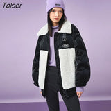 Women Down Jacket 2021 Winter Thick Polo Collar Warm Outwear 90% White Duck Down Lamb Wool Stitching Casual Chic