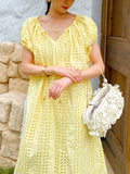New Holiday Dress Women's Short-Sleeved Seaside Beach Dress European Women's Loose Mid-Long Dress