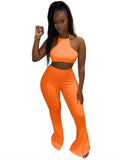 Summer Casual 2 Two Piece Sets Women Outfits 2022 Sleeveless Backless Crop Top Skinny Flare Pants White Matching