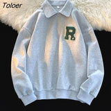 Street American Half Zip Long Sleeve POLO Shirt Sweatshirt Gray Cotton Oversized Pullover Korean Streetwear Winter