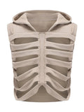 Unisex Men Women Sleeveless Hooded Vest Skeleton Hollow Out Solid Color Hoodies Streetwear Summer Party Clubwear 2023-Outfit