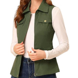 New Single Women's Vest Cardigan Zipper Jacket Multi-Pocket Solid Color