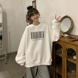 Spring Autumn Oversized Hoodies Women Korean Style Bar Code Sweatshirts Harajuku Pullover Couple Friends Clothes Tops