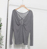 Real Shot Tiansi Mask Bare Back Long Sleeve Sunscreen Back Cross-Section Thin T-Shirt Shirt Top Woman