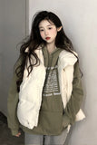 Standing Collar Fold Wear Down Cotton-Padded Jacket Cotton-Padded Jacket Vest Coat Female Spring And Autumn Winter Loose Increase Vest Outside Wear Clip Jacket-Outfit